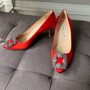 Beautiful Red Gently Preowned Manolo Blahnik Jeweled heels!